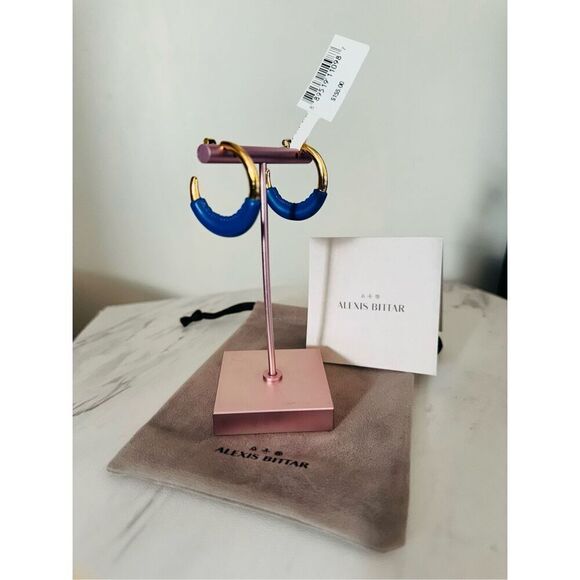 Alexis Bittar Retro Memphis 14K Yellow Goldplated Half-Hoop Earrings,‎ Blue, NWT - Picture 1 of 16